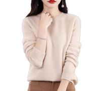 Jeeeun Cashmere Sweaters for Women, Womens Cashmere Sweater, Cashmere Crew Neck Long Sleeve Soft Pullover Sweater (L,Beige)
