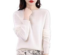Jeeeun Cashmere Sweaters for Women, Womens Cashmere Sweater, Cashmere Crew Neck Long Sleeve Soft Pullover Sweater (XL,White)
