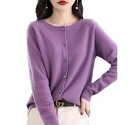 Jeeeun Cashmere Sweaters, Wool Cardigan Sweaters for Women, Long Sleeve Soft Warm Cashmere Cardigans (Medium,Purple)