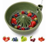 Jeeeun Ceramic Berry Washing Bowl - Fruit Strainer and Serving Bowl (Green)