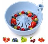 Jeeeun Ceramic Berry Washing Bowl - Fruit Strainer and Serving Bowl (Light Blue)