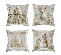 Jeeeun Christmas Themed Cushion Covers Set of 4, 18x18 Inch Winter Holiday Throw Pillow Covers for Sofa Couch Bed, Soft Decorative Cushion Cases for Home Living Room Decor (4pcs-B)