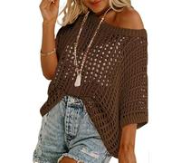 Jeeeun Crochet Tops for Women UK, out Oversized Knitted Cover Up Sweater Lightweight Baggy Hollow out Pullover (Dark Brown,M)