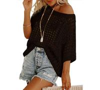 Jeeeun Crochet Tops for Women UK, out Oversized Knitted Cover Up Sweater Lightweight Baggy Hollow out Pullover (Black,XL)