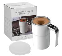 Jeeeun Electric Magnetic Stirring Coffee Mug - 12oz Electric Coffee Mug with a Built-in LCD Thermometer, Automatic Magnetic Stirring Cup for Home Office Kitchen Travel Birthday Gift (White)