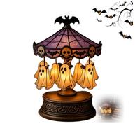 Jeeeun Ghost Carousel Light, Halloween Light Up Ghost Night Light Decorations Indoor, USB Rechargeable with Floating Ghost, Vintage Carousel Decor for Halloween Party or Gift (2pcs)