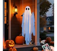Jeeeun Halloween Decorations Outdoor - 3.6 Ft Hanging Swinging Ghost Halloween Decorations with Remote Control String Lights, Hanging Swing Ghost Decor for Front Porch Yard Tree