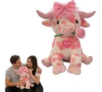 Jeeeun Highland Cow Stuffed Animal, Cute Plushies Fluffy Cow Gifts - Valentines Pink Highland Cows Stuffed Animal for Lover, Children, Enjoy Romantic Moments. (Rose + Heart)