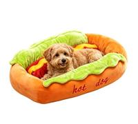 Jeeeun Hot Dog Dog Bed, Plush Bun Pet Bed with Removable Washable Cover, Soft Cozy Non Slip Indoor Bed For Small Pets and Puppies (M)