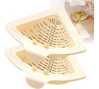 Jeeeun Magnetic Triangular Sink Corner Rack - Twist-Open Knob with Bottom Pop-Up Design, Punch-Free Drainage & Filter Basket, Sponge Holder for Kitchen Organizer Sink Caddy (2Pcs-B)