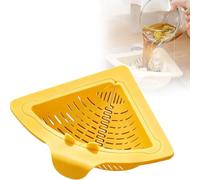 Jeeeun Magnetic Triangular Sink Corner Rack - Twist-Open Knob with Bottom Pop-Up Design, Punch-Free Drainage & Filter Basket, Sponge Holder for Kitchen Organizer Sink Caddy (Yellow)