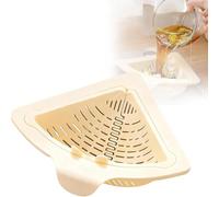 Jeeeun Magnetic Triangular Sink Corner Rack - Twist-Open Knob with Bottom Pop-Up Design, Punch-Free Drainage & Filter Basket, Sponge Holder for Kitchen Organizer Sink Caddy (Off-White)