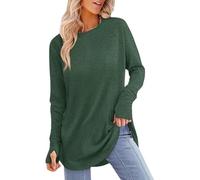 Jeeeun Marayen Tunic for Women, Long Sleeve Crew Neck Tops Casual Curved Hem Shirts to Wear with Leggings (Green,M)