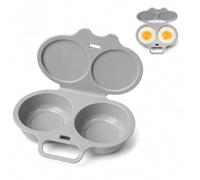 Jeeeun Microwave Egg Poacher for 2 Eggs with Lid and Handle (Light Gray) | Lightweight PP body measures 6.30 x 4.72 x 1.18 in; dual cavities hold one egg each without cooking spray.