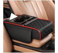 Jeeeun Multifunctional PU Leather Car Armrest Box Mat with Central Elbow, Armrest Box Storage, Car Armrest Box with Cup Holder, Tissue Box & Phone Slot (Black and Red)