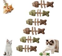 Jeeeun Natural Dental Chew Toy for Cats - Creative Fish Bone Cat Toy, Wooden Catnip Teeth Cleaning Stick, Multi-Flavor Pets Cat Chew Stick for Fresher Breath & Happier Playtime (6Pcs)