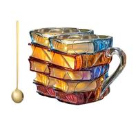 Jeeeun Painted Book Mug, Novelty 3d Painted Books Coffee Mug, Colored Acrylic Novelty Mugs with Literary Flair, Unique Gift for Book Lovers Readers Librarians Writers (2pcs)