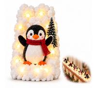 Jeeeun Penguin Christmas Stair Snow Decor with Warm Lights (#C) | Plush penguin, faux snow and mini tree accents for indoor banister displays and cozy holiday home decorating.