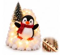 Jeeeun Penguin Christmas Stair Snow Decor with Warm Lights (#D) | Plush penguin, faux snow and mini tree accents for indoor banister displays and cozy holiday home decorating.