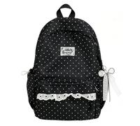 Jeeeun Polka Dot Backpack, Cute Lace Backpack Lace Large Laptop Daypack Kawaii Supplie (B*Black)