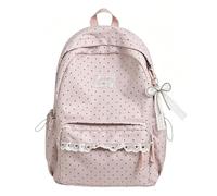 Jeeeun Polka Dot Backpack, Cute Lace Backpack Lace Large Laptop Daypack Kawaii Supplie (B*Pink)