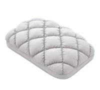 Jeeeun Puff Pillow with Waffle Quilted, Breathable Soft Marshmallow Pillow for Side Back Sleepers Bedroom Dorm Guest Room (Gray,Low 900g)