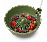 Jeeeun Self-Rinsing Berry Washing Bowl, Ceramic Fruit Colander (Green)