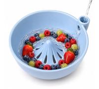 Jeeeun Self-Rinsing Berry Washing Bowl, Ceramic Fruit Colander (Light Blue)