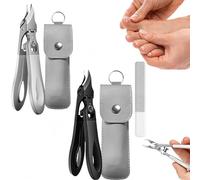 Jeeeun Slanted Toe Nail Clippers for Thick Nails, Stainless Steel Nail Clippers Set with Catcher, Heavy Bevel Nails Scissors with Sharp Curved Blade for Seniors and Adults (A+B)