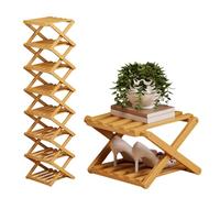 Jeeeun The 9-Tier No-Assembly Bamboo Rack - 2-9 Tiers, Bamboo Folding Shoe Rack No-Tool Assembly, Space-Saving Organizer for Shoes for Entryway Closet Dorm (Wood Color,9 Layers)