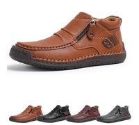 Jeeeun The First Young Driving Boots Men - Men’s Handmade Premium Leather Slip-on Driving Boots Travel & Outdoor, Waterproof (Light Brown,44)