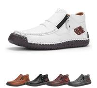 Jeeeun The First Young Driving Boots Men - Men’s Handmade Premium Leather Slip-on Driving Boots Travel & Outdoor, Waterproof (White,46)