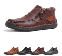 Jeeeun The First Young Driving Boots Men - Men’s Handmade Premium Leather Slip-on Driving Boots Travel & Outdoor, Waterproof (Dark Brown,41)