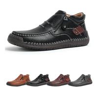 Jeeeun The First Young Driving Boots Men - Men’s Handmade Premium Leather Slip-on Driving Boots Travel & Outdoor, Waterproof (Black,46)