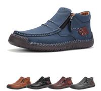 Jeeeun The First Young Driving Boots Men - Men’s Handmade Premium Leather Slip-on Driving Boots Travel & Outdoor, Waterproof (Blue,40)