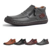 Jeeeun The First Young Driving Boots Men - Men’s Handmade Premium Leather Slip-on Driving Boots Travel & Outdoor, Waterproof (Gray,40)