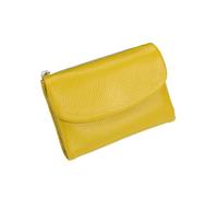 Jeeeun Unisex Pebble Leather Wallet, 5.3In Compact Genuine Leather Coin & Card Holder, Bifold Pocket Purse (Yellow)