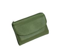 Jeeeun Unisex Pebble Leather Wallet, 5.3In Compact Genuine Leather Coin & Card Holder, Bifold Pocket Purse (Olive Green)