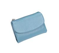 Jeeeun Unisex Pebble Leather Wallet, 5.3In Compact Genuine Leather Coin & Card Holder, Bifold Pocket Purse (Light Blue B)