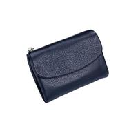 Jeeeun Unisex Pebble Leather Wallet, 5.3In Compact Genuine Leather Coin & Card Holder, Bifold Pocket Purse (Dark Blue)