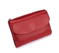 Jeeeun Unisex Pebble Leather Wallet - Full Grain Leather Card Holder, Coin Purse & Cash Slots for Women & Men (Red)