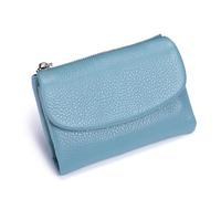 Jeeeun Unisex Pebble Leather Wallet - Full Grain Leather Card Holder, Coin Purse & Cash Slots for Women & Men (Linen Blue)