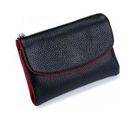 Jeeeun Unisex Pebble Leather Wallet, Unisex Soft Pebble Leather Wallet with Card Slots & Coin Pocket (Black and Red)