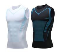 Jeeeun V Boost V2 Compression Shirt Men, Muscle-Shaping & Posture Support Sleeveless Tank, Quick-Dry for Gym & Daily Wear (White+Black,4XL)