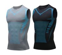 Jeeeun V Boost V2 Compression Shirt Men, Muscle-Shaping & Posture Support Sleeveless Tank, Quick-Dry for Gym & Daily Wear (Blcak+Gray,3XL)