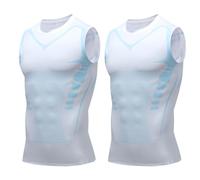 Jeeeun V Boost V2 Compression Shirt Men, Muscle-Shaping & Posture Support Sleeveless Tank, Quick-Dry for Gym & Daily Wear (2pcs White,4XL)