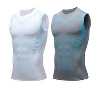 Jeeeun V Boost V2 Compression Shirt Men, Muscle-Shaping & Posture Support Sleeveless Tank, Quick-Dry for Gym & Daily Wear (White+Gray,XXL)