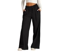 Jeeeun Wide Leg Linen Pants for Women, Casual Summer High Waisted Elastic Drawstring Baggy Lounge Trousers (Black,5XL)