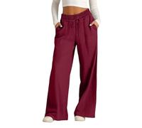 Jeeeun Wide Leg Linen Pants for Women, Casual Summer High Waisted Elastic Drawstring Baggy Lounge Trousers (Red Wine,L)