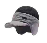 Jeeeun Windproof Thermal Cap with Visor - Fleece Lined Knitted Earflap Hat for Men & Women, Cold Weather Beanie for Outdoor Winter Activities (Black)